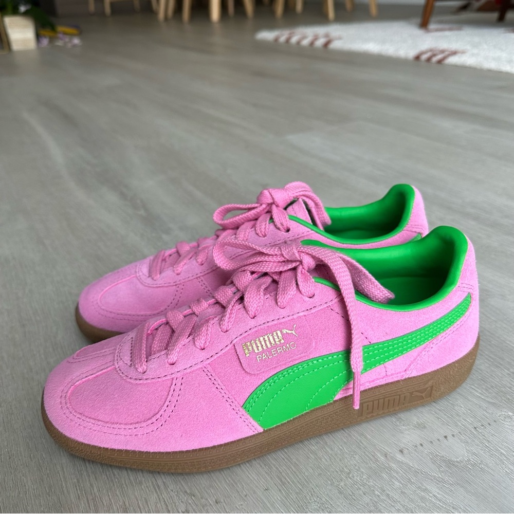 Puma Pink and Green Suede Sneakers - Picture 4 of 6